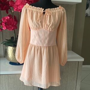 Guess Peach Off-Shoulder Midi Dress